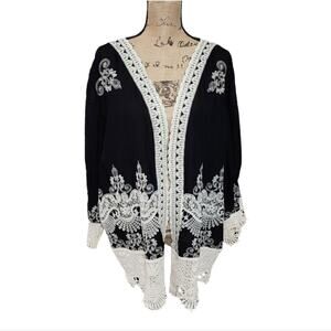 Solitaire Black And Cream Crocheted Lace Kimono Jacket Plus‎ Size 2X New